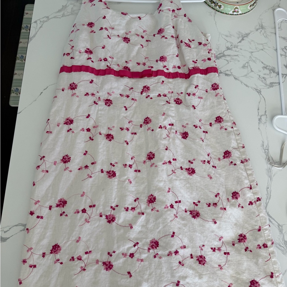 Dressbarn White Dress with Pink Floral Embroidery